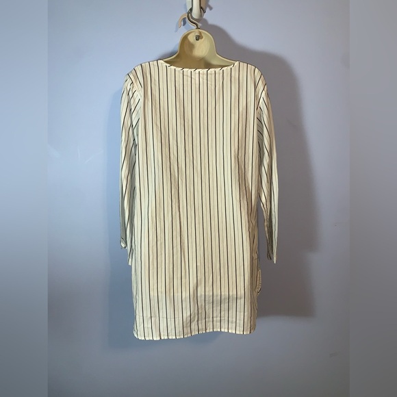 White Cotton Pin Striped Tunic with colorful Floral Embroidery neck tie xs/s - Picture 3 of 5